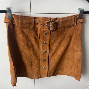 Zara - Brown Real Suede Leather Mini Skirt - Size L - Brand New with Tags